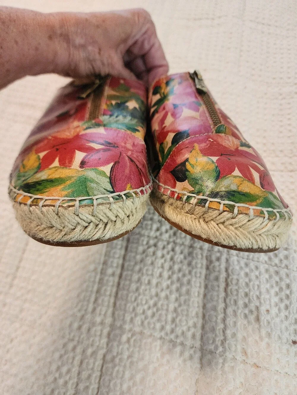 Patricia Nash Pink Floral Leather Zip Top Espadrille Slip-On Sz 9 New Beach